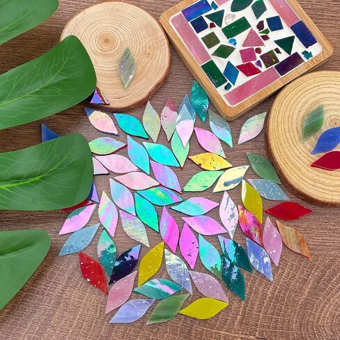 LITMIND 120 Pieces Assorted Colors Iridescent Mosaic Glass Petals & Leaves, Hand-Cut Stained Glass Mosaic Tiles for Crafts, Ideal for Mosaic Art Projects and Home Décor in Saudi Arabia
