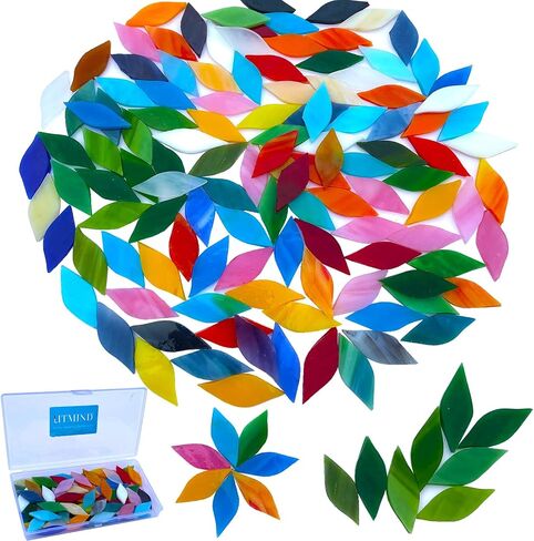LITMIND 120 Pieces Assorted Colors Iridescent Mosaic Glass Petals & Leaves, Hand-Cut Stained Glass Mosaic Tiles for Crafts, Ideal for Mosaic Art Projects and Home Décor in Saudi Arabia