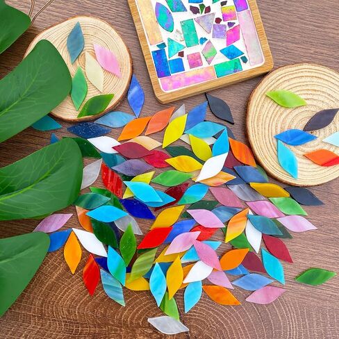 LITMIND 120 Pieces Assorted Colors Iridescent Mosaic Glass Petals & Leaves, Hand-Cut Stained Glass Mosaic Tiles for Crafts, Ideal for Mosaic Art Projects and Home Décor in Saudi Arabia