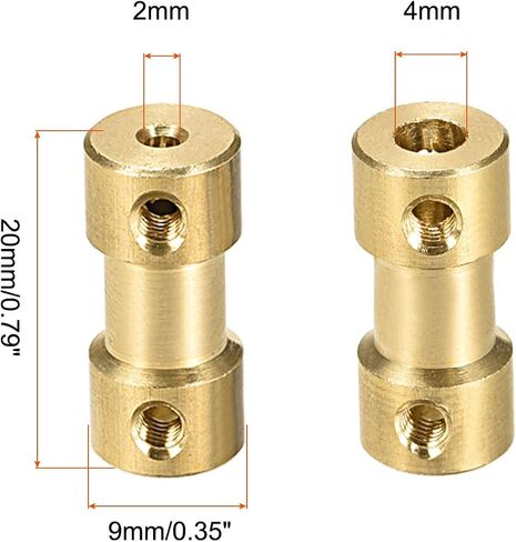 Rigid Coupling Copper Shaft Coupler Connector Motor Accessories [for 3D Printer]-2mm to 4mm Bore L20 x D9/Gold/4 Pack in Saudi Arabia