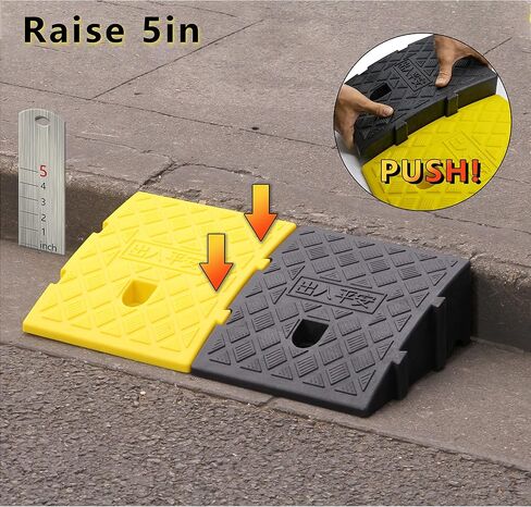 YYDS Curb Ramps,Plastic Lightweight Curb Ramp -2pcs,Protable Threshold Ramps,19.5" L x 10.5" W Driveway Ramps with Slots for Lawn mowers, Wheelchairs, Bikes, Motorcycles，Black＆Yellow (High 4") in Saudi Arabia