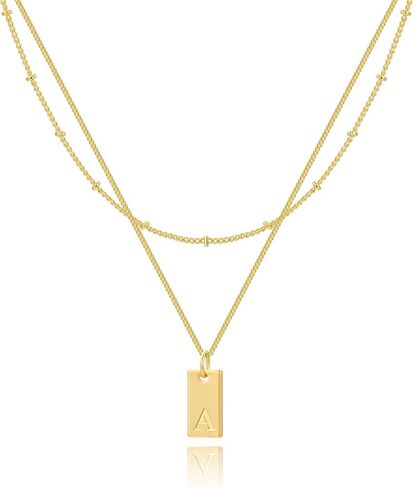 Initial Necklaces For Women 18K Gold Plated Dainty Layered Necklace Letter Name Necklaces Personalized Initial Letter A-Z Tag Pendant necklace Trendy Gold Simple Jewelry For Women Teen Gifts in Saudi Arabia