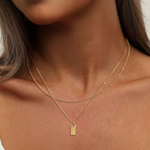 Initial Necklaces For Women 18K Gold Plated Dainty Layered Necklace Letter Name Necklaces Personalized Initial Letter A-Z Tag Pendant necklace Trendy Gold Simple Jewelry For Women Teen Gifts in Saudi Arabia