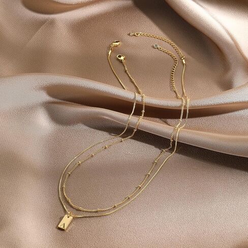 Initial Necklaces For Women 18K Gold Plated Dainty Layered Necklace Letter Name Necklaces Personalized Initial Letter A-Z Tag Pendant necklace Trendy Gold Simple Jewelry For Women Teen Gifts in Saudi Arabia