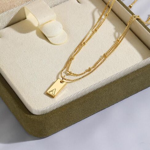 Initial Necklaces For Women 18K Gold Plated Dainty Layered Necklace Letter Name Necklaces Personalized Initial Letter A-Z Tag Pendant necklace Trendy Gold Simple Jewelry For Women Teen Gifts in Saudi Arabia