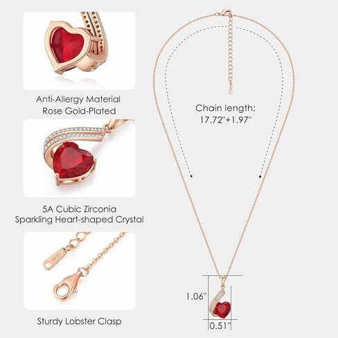 Mother's Day Gifts, Heart Necklaces for Women, Rose Gold Plated Infinity Love Pendant Necklaces with Red Crystal, Anniversary Birthday Jewelry Gifts for Her Mom Wife Girlfriend Girls in Saudi Arabia
