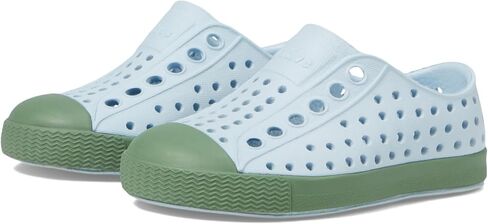 Native Shoes Kids Jefferson (طفل صغير/طفل صغير) - الجزء العلوي والبطانة من مادة EVA - ثقوب للتحكم في درجة الحرارة أزرق هوائي/أخضر بحيرة 4 طفل صغير M in Saudi Arabia