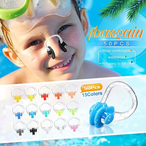 50 Packs Swimming Nose Clip Swim Nose Clip with Waterproof Silica Gel Silicone Nose Plugs Surfing Nose Plug Protector Soft Latex Plugs for Kids and Adults Swimmers Swimming Pool, Multi Color in Saudi Arabia