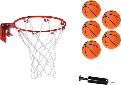Home Decorative Mini Basketball Direct to Wall (NO Backboard Required) 9-inch Hoop with net. Bonus: 5 Mini Basketballs,Hand Pump and one Larger Ball for Passing Practice in Saudi Arabia