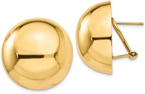 Diamond2Deal Gift for Mothers Day 14k Yellow Gold Omega Clip Half Ball Stud Earrings (L-24 mm W-24 mm) in Saudi Arabia