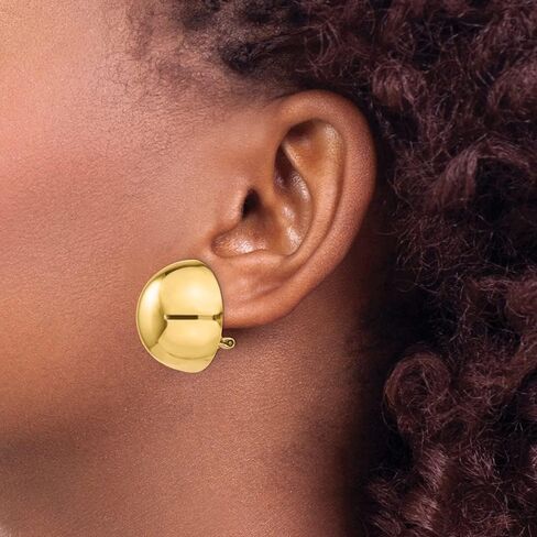 Diamond2Deal Gift for Mothers Day 14k Yellow Gold Omega Clip Half Ball Stud Earrings (L-24 mm W-24 mm) in Saudi Arabia