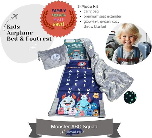Baby Travel Essential 3-Piece kit: Elevate Your Child's Travel Comfort with The Airplane seat Extender for Kids/Toddler Airplane Bed/Airplane footrest (Monster Counting Band (White) in Kuwait