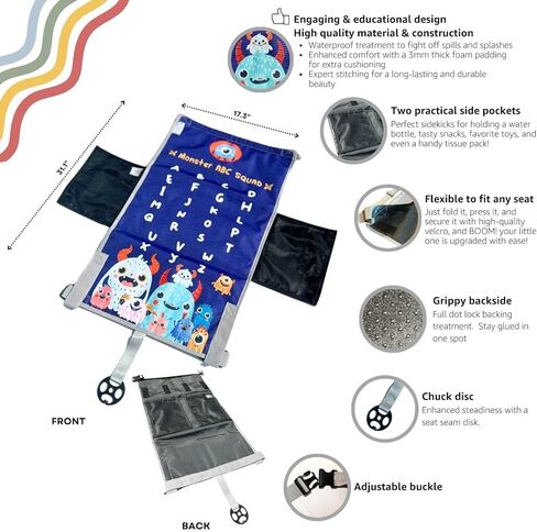 Baby Travel Essential 3-Piece kit: Elevate Your Child's Travel Comfort with The Airplane seat Extender for Kids/Toddler Airplane Bed/Airplane footrest (Monster Counting Band (White) in Kuwait