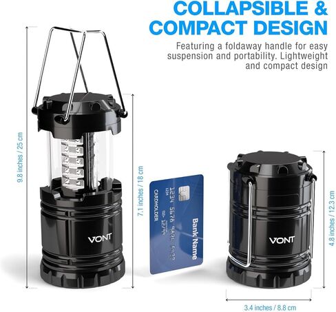 Vont 4 Pack LED Camping Lantern، فوانيس LED، مجموعات بقاء مناسبة للإعصار، ضوء الطوارئ للعواصف، الانقطاعات، فوانيس محمولة في الهواء الطلق، أسود، قابل للطي، (البطاريات متضمنة) in Kuwait