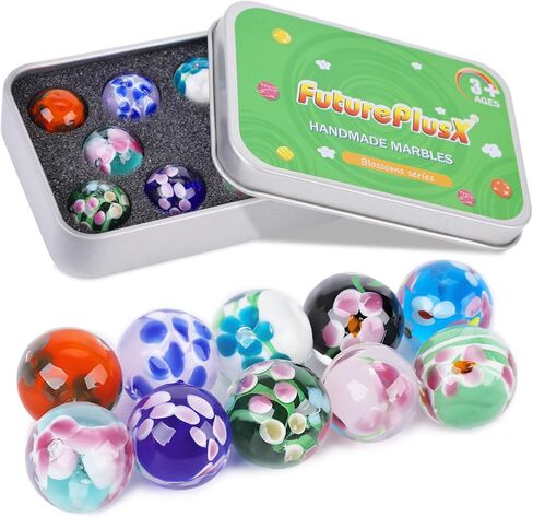 FUTUREPLUSX 10PSC Flower Style Marbles Games for Kids，10PCS Glass Marbles with Gift Box for Marbles Run Games Colored Marbles for Vase 2-4 Player Games in Saudi Arabia