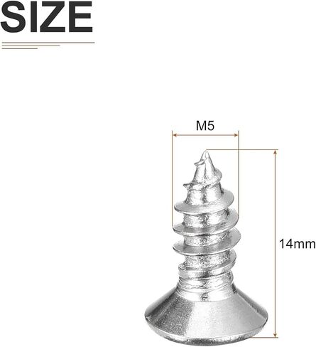 50 قطعة مسامير خشبية ذات رأس مسطح M5x14mm، 304 براغي فيليبس من الفولاذ المقاوم للصدأ - جيدة لأعمال النجارة والأثاث - فضي in Saudi Arabia