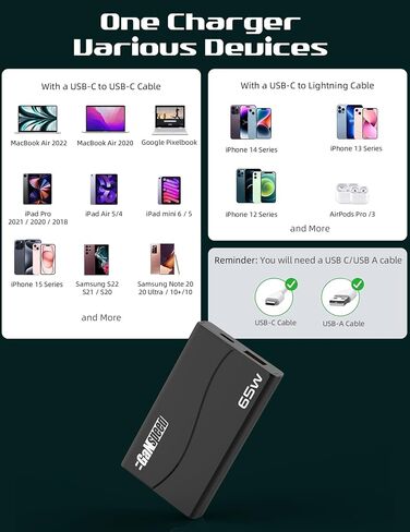 USB C Charger Block 65W, Type C Charger Fast Charging, PD PPS GaN Charger with Foldable Plug, Compact Wall Charger Power Adapter for MacBook Pro/Air, Galaxy S22/S20, iPad Pro, iPhone 15/Pro in Saudi Arabia