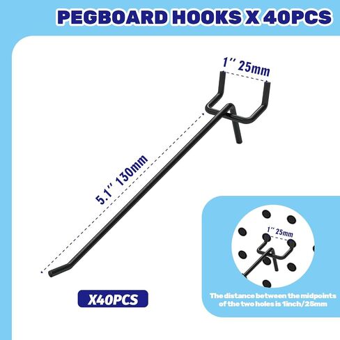 40 قطعة 4 بوصة /100 مم من الفولاذ المقاوم للصدأ Pegboard عرض السنانير مجموعة كبيرة، أسود منظمة المرآب ربط الجدار هوك معدني Slatwall لوحة هوك تناسب 1/8 و1/4 بوصة Pegboard للبيع بالتجزئة in Saudi Arabia