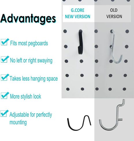 G.CORE Pegboard J Hooks Accessories - 40 قطعة خطافات معدنية سوداء للتعليق، شماعات تنظيم الحائط Pegboard، تناسب 1/4 فتحات، أدوات عرض حاملات تخزين لتنظيم مكتب المرآب الحرفية in Kuwait