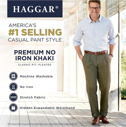 Haggar Men's Premium No Iron Khaki Classic Fit Pleat Front Regular and Big & Tall Sizes in Kuwait