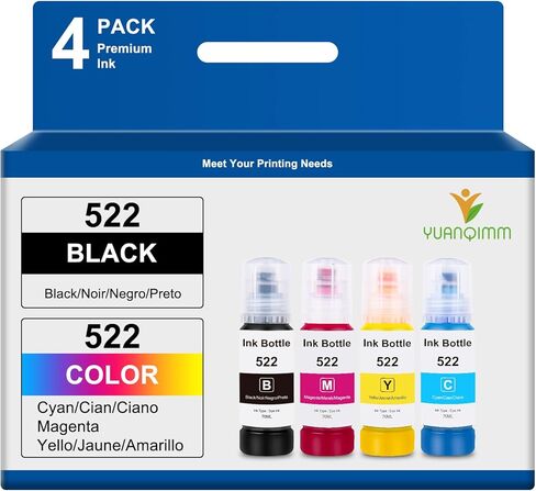 زجاجات إعادة تعبئة الحبر 522 (ليس حبر التسامي) استبدال عالي السعة لـ 522 حبر إعادة التعبئة T522 لطابعة ET-2720 ET-2400 ET-4800 ET-2720 ET-4700 ET-2803 ET-2800 ET-2810 ET-2840 ET-4810 in Kuwait