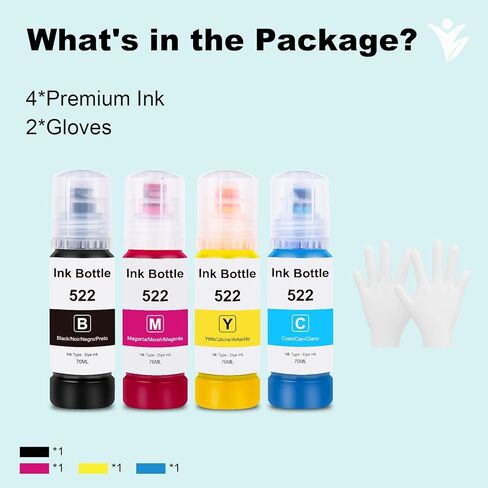 زجاجات إعادة تعبئة الحبر 522 (ليس حبر التسامي) استبدال عالي السعة لـ 522 حبر إعادة التعبئة T522 لطابعة ET-2720 ET-2400 ET-4800 ET-2720 ET-4700 ET-2803 ET-2800 ET-2810 ET-2840 ET-4810 in Kuwait