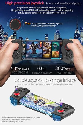 وحدة تحكم الألعاب اللاسلكية arVin لأجهزة Android/iPhone/iPad/iOS/MacBook/Samsung Galaxy/One Plus/TCL/Tablet/PC عصا تحكم Gamepad مع مشغلات تناظرية/قابلة للتمدد/تشغيل مباشر لـ CODM Mobile/Genshin/Diablo in Kuwait