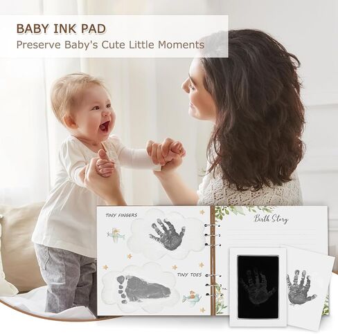 Wooden Keepsake Baby Memory Book Box Boys & Girls, First 5 Years Baby Milestone Book Gender Neutral Journal Memory Scrapbook, Baby Shower Keepsake Gift Set (Included Ink Pad/Keepsake Bags/Envelopes) in Saudi Arabia