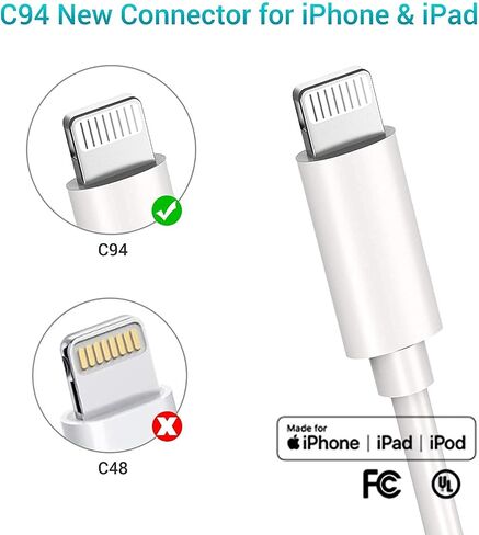 Quntis USB C to Lightning Cable 3 Pack 6FT MFi Certified iPhone Fast Charger Cord Type C to Lightning Cable Charging Wire for iPhone 14 13 12 11 Pro Max X XS XR 8 7 6 Plus iPad AirPods Pro, White in Kuwait