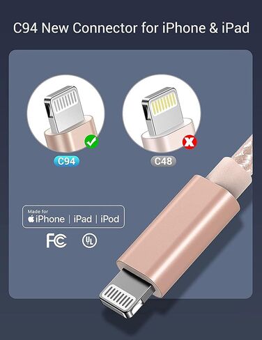 Quntis USB C to Lightning Cable, 3 Pack 6FT MFi Certified iPhone 14 Fast Charger Cord, Type C iPhone Rapid Charging Cable for iPhone 14 13 12 11 Pro Max Xs Max XR X 8 Plus 8 iPad Pro, Black in Kuwait