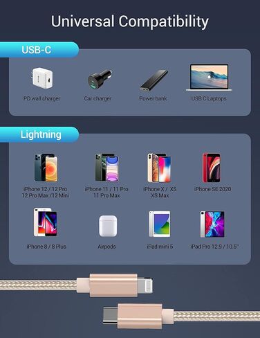 Quntis USB C to Lightning Cable, 3 Pack 6FT MFi Certified iPhone 14 Fast Charger Cord, Type C iPhone Rapid Charging Cable for iPhone 14 13 12 11 Pro Max Xs Max XR X 8 Plus 8 iPad Pro, Black in Kuwait