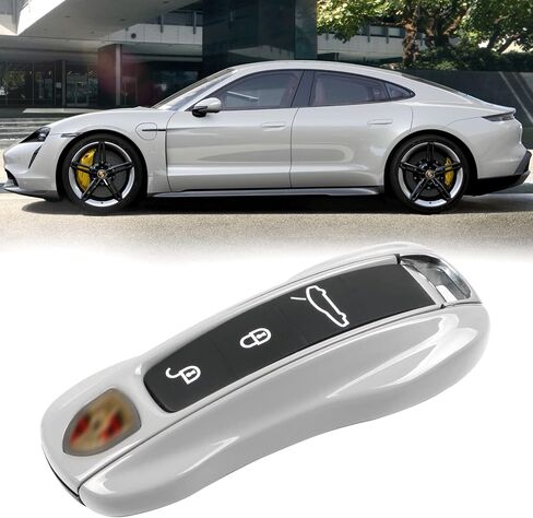 Jaronx Compatible with Porsche Key Fob Cover, Compatible with Porsche Cayenne Panamera Key Fob Cover 2018-2024, Compatible with Porsche Carrera Taycan Key Accessories 2020-2024 (Chalk-New/Light Grey) in Kuwait