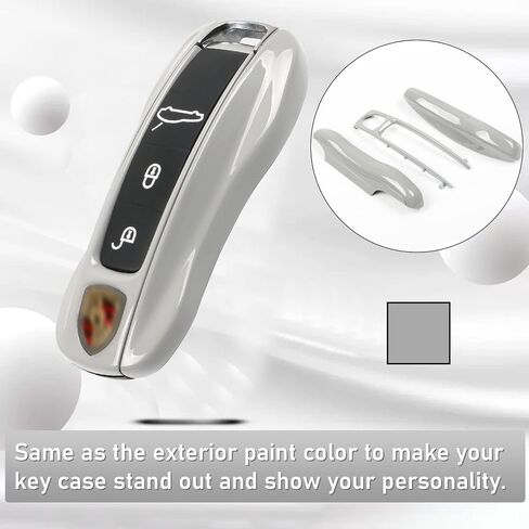 Jaronx Compatible with Porsche Key Fob Cover, Compatible with Porsche Cayenne Panamera Key Fob Cover 2018-2024, Compatible with Porsche Carrera Taycan Key Accessories 2020-2024 (Chalk-New/Light Grey) in Kuwait
