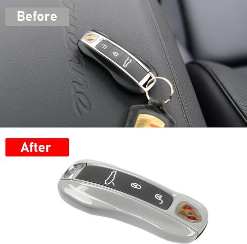 Jaronx Compatible with Porsche Key Fob Cover, Compatible with Porsche Cayenne Panamera Key Fob Cover 2018-2024, Compatible with Porsche Carrera Taycan Key Accessories 2020-2024 (Chalk-New/Light Grey) in Kuwait