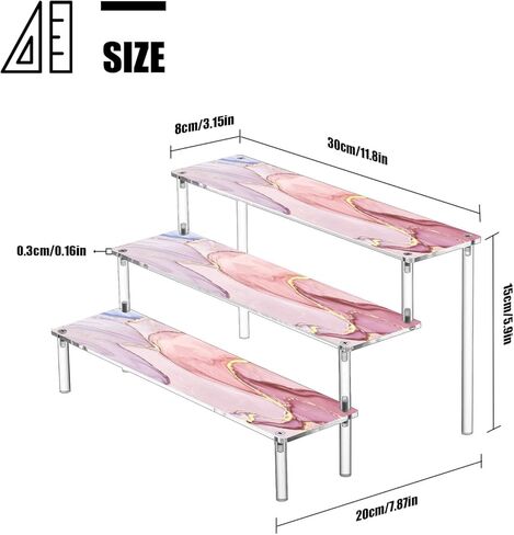 رف عرض أكريليك 3 طبقات، حامل عرض العطور، حامل رف منظم لمجموعة كبيرة، حامل منظم لمجموعات المرآب والكب كيك والمواد الغذائية ومنتجات التجميل (12 بوصة × 8 بوصة × 6 بوصة، رخام ذهبي وردي) in Kuwait