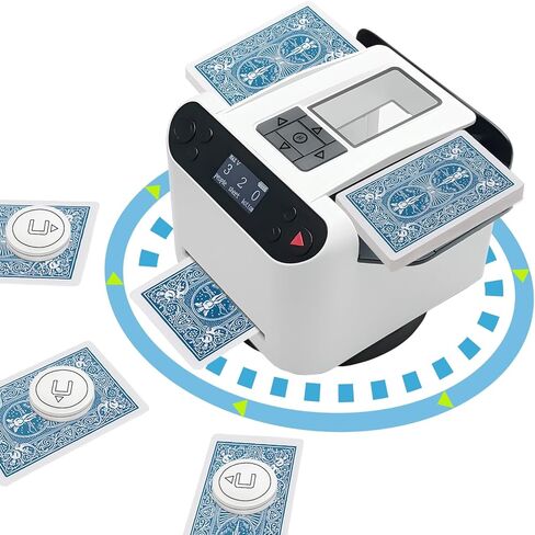 آلة خلط البطاقات وتاجرها، 2 في 1 آلة خلط بطاقات البوكر الأوتوماتيكية وتاجرها، دوران 360 درجة، طابقين 8 بطاقات لاعب وتاجر لـ UNO، تكساس هولدم، بلاك جاك (أبيض 1) in Kuwait