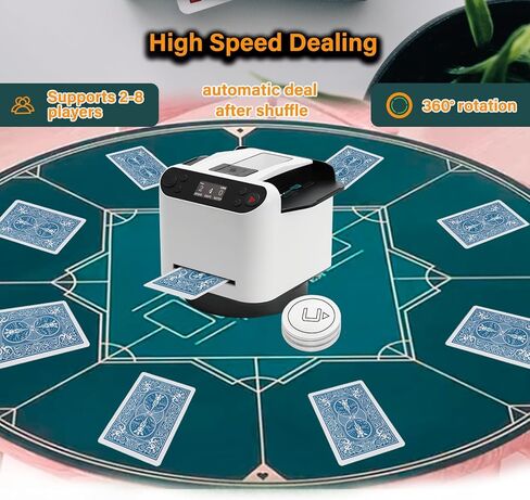 آلة خلط البطاقات وتاجرها، 2 في 1 آلة خلط بطاقات البوكر الأوتوماتيكية وتاجرها، دوران 360 درجة، طابقين 8 بطاقات لاعب وتاجر لـ UNO، تكساس هولدم، بلاك جاك (أبيض 1) in Kuwait
