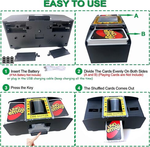 Card Shufflers USB/Battery Operated Casino Automatic Playing Cards Shuffler Electric Poker Shuffling Machine for UNO Card Game Night 1-2 Decks in Saudi Arabia