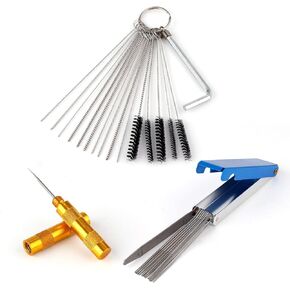 Carburetor Cleaner Kit, Torch Tip Dirt Cleaner Tool Set 5 Different Thicknesses Cleaning Brushes 23 Needles 1 Hex Wrench 1 Scraper for ATV Welder Motorcycle Spray Guns Torch Tips in Kuwait