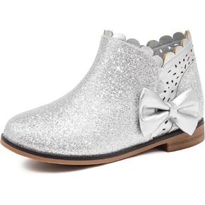 Dufannie Girls Onkle Boots Bow Kids Dress Buties Low Heel Side Side Slip on Fashion Flugled Fall Boot for Toddler Little Big Kid in Kuwait