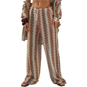 GORGLITTER Women's Crochet Western Pants Striped Low Rise Cowgirl Wide Leg Trousers Festival Outfit in Saudi Arabia