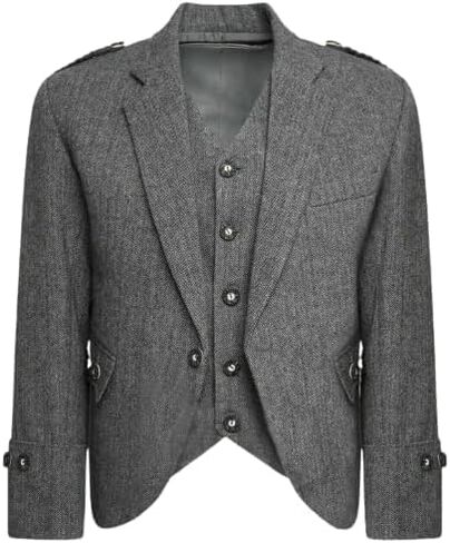 Grey Tweed Crail Highland Kilt Jacket and Waistcoat Scottish Wedding Dress in Saudi Arabia