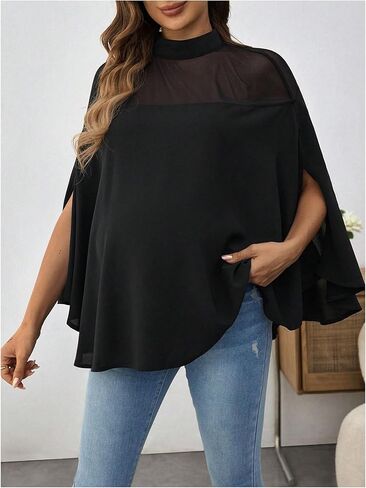 بلوزة الأمومة النسائية الميكميتشية شبكية رقبة الشفاهية ثقب المفتاح ظهر الحمل المعطف in Kuwait