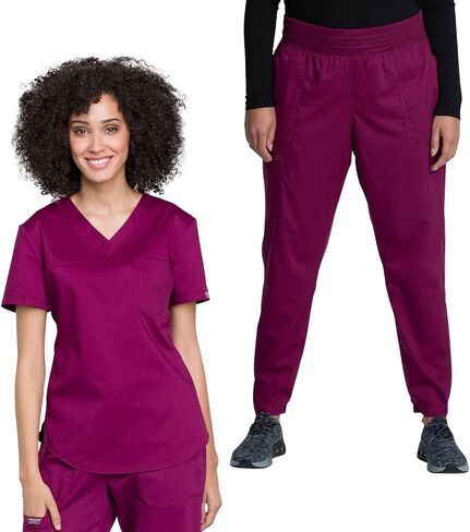 Scrub Scrub Cherokee Women Set V-Neck O.R Top WW657 Natural Rise Jogger Scrub Pant مع حزام مرن WW011 in Saudi Arabia