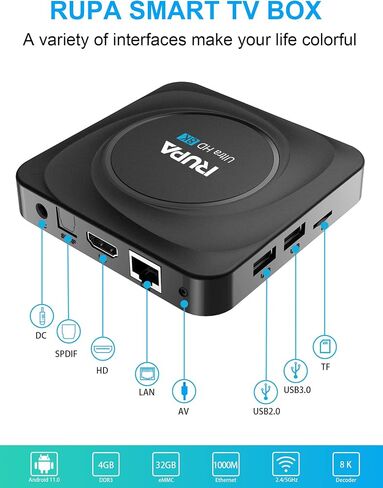 8K Android TV Box، 8GB RAM 128GB ROM يدعم 1000M LAN ثنائي النطاق WiFi 2.4G/5G، 8K/6K/4K HDR10 3D Smart TV Box in Saudi Arabia