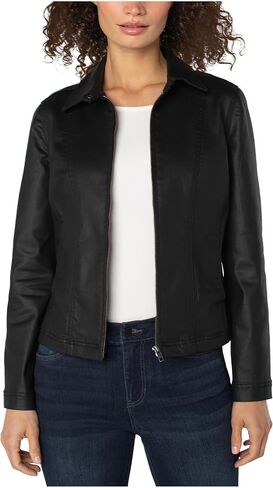 Liverpool Women's 90's Zip Front Coated Black Denim Jacket in Saudi Arabia