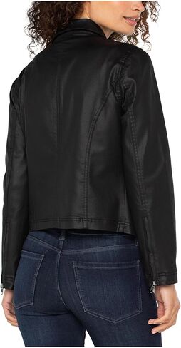 Liverpool Women's 90's Zip Front Coated Black Denim Jacket in Saudi Arabia