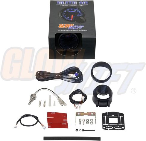 GlowShift Elite 10 Color 300 F Oil Temperature Gauge Kit - Includes Electronic Sensor - Black Dial - Tinted Lens - Peak Recall Function - for Car & Truck - 2-1/16" 52mm in Saudi Arabia