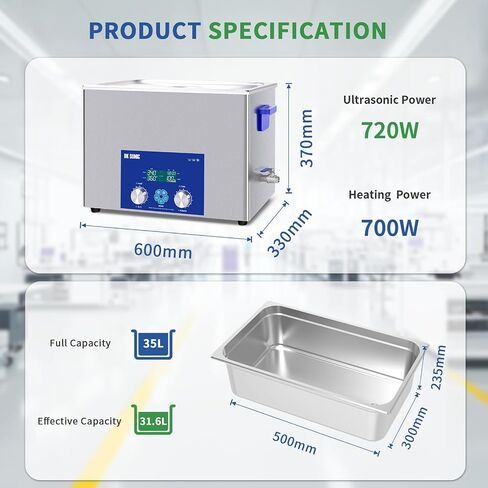 DK Sonic Ultrasonic Cleaner 35L 720W ، منظف المكربن ​​بالموجات فوق الصوتية مع مؤقت ميكانيكي ذكي ، وظائف قابلة للتعديل في السخان والطاقة للكربورات ، محركات الدراجات النارية ، سلاسل in Saudi Arabia