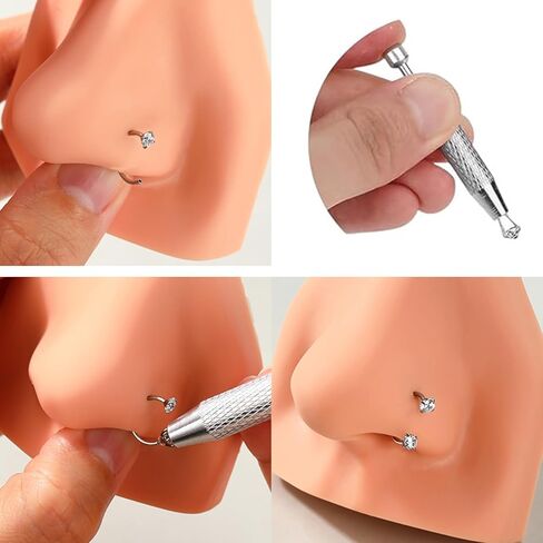 Lauritami 18g 20g حلقات الحدوث حصوات أنف ، خاتم أنف من الصلب الجراحي الوردي الزركونيا الثقب الأنف ، حلقات الأنف ملولبة داخليًا للنساء ، الزركونيا الوردي والفضي in Kuwait